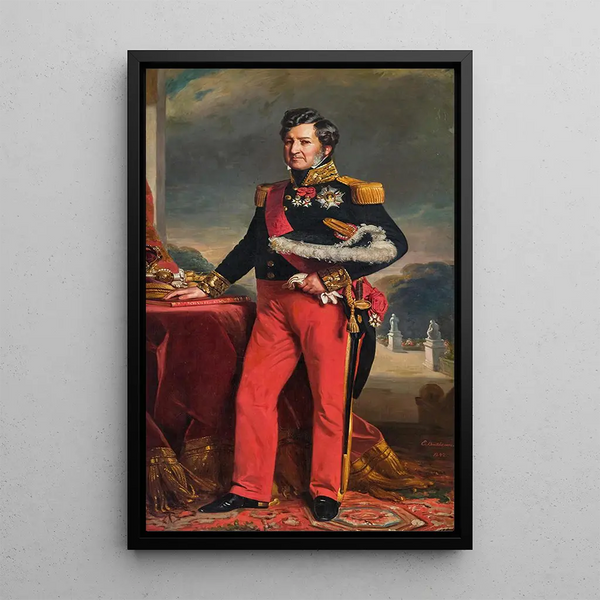 Portrait av Frankrikes kung Louis-Philippe d'Orléans Paris 1773-1850 Clermont House Angleterre - Charles Édouard Boutibonne — inramlat konstverk på väggen