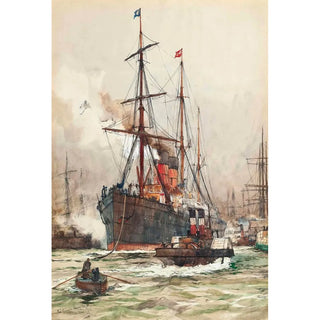 Charles Edward Dixon - The Aurania Under Escort As She Leaves The Harbour At Liverpool.webp