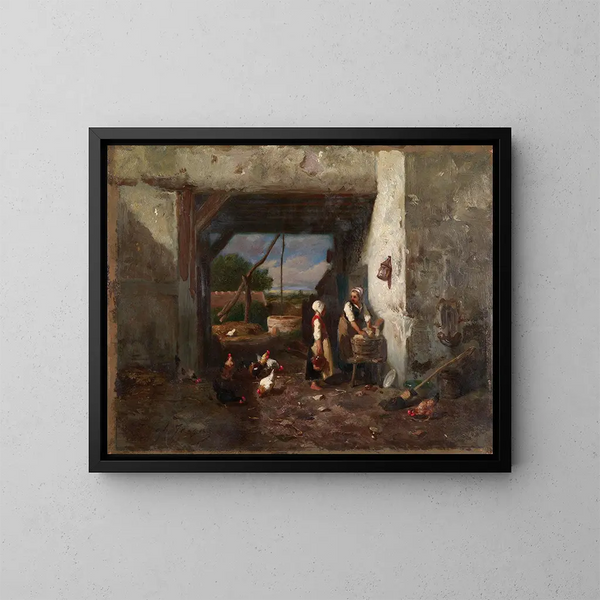 hönsgård - Charles Émile Jacque — inramlat konstverk på väggen