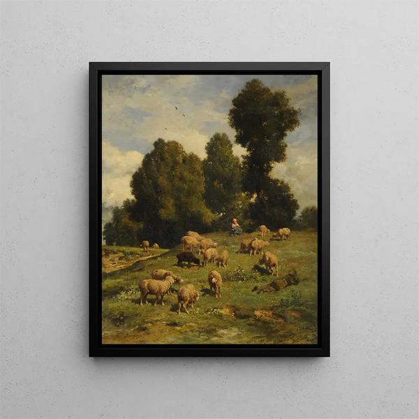 Moutons au pâturage - Charles Émile Jacque — inramlat konstverk på väggen