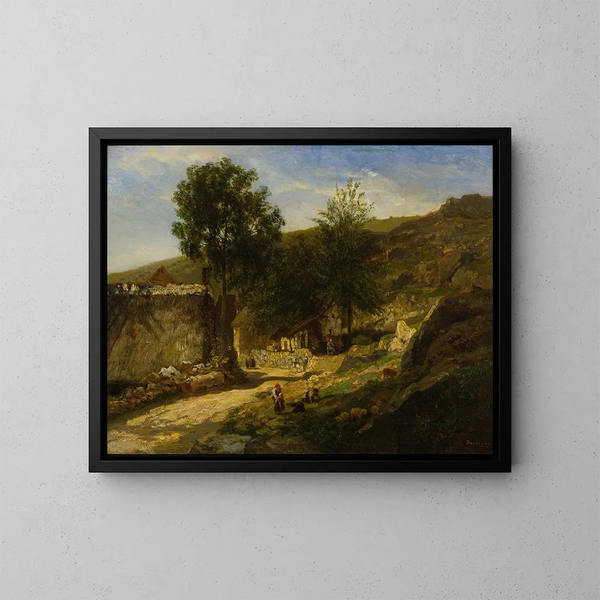 Entré till byn - Charles François Daubigny — inramlat konstverk på väggen