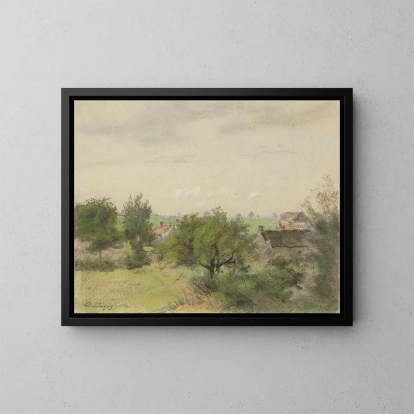Landskap med hus mellan träd - Charles François Daubigny — inramlat konstverk på väggen