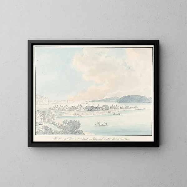 Vue de la ville et du port de Saint-Pierre et Saint-Paul à Kamtchatka - Charles Hamilton Smith — inramlat konstverk på väggen