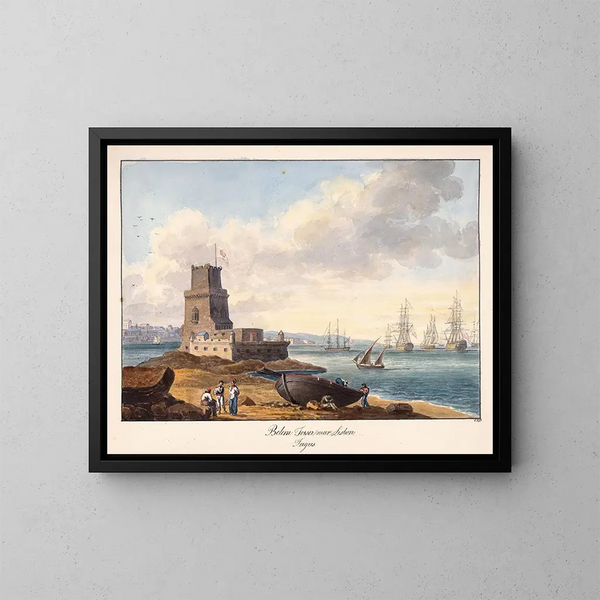 Tour de Belém nära Lissabon vid Tagus - Charles Hamilton Smith — inramlat konstverk på väggen