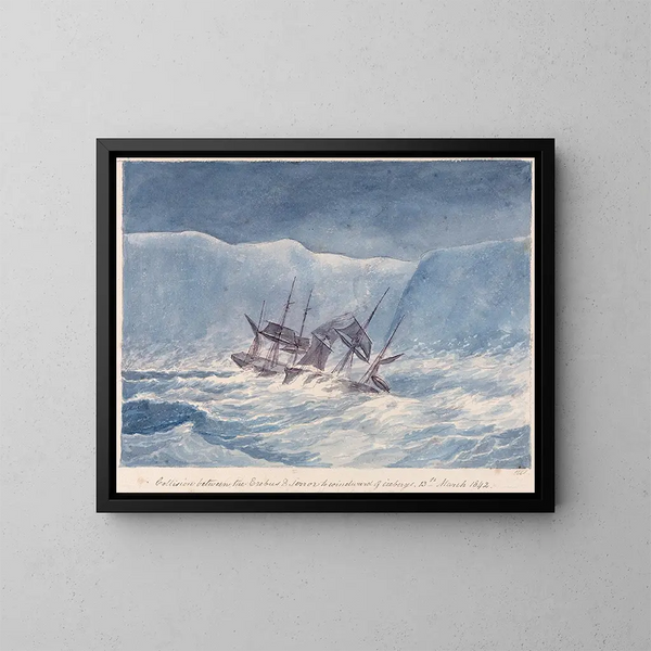 Kollisions mellan Erebus och Terror i isbergsvinden, 13 mars 1842 - Charles Hamilton Smith — inramlat konstverk på väggen