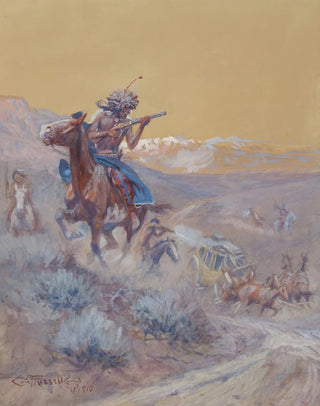 Charles Marion Russell - The Stage Ahead of Us Had Been Attacked By Indians And Burned Indian Attack.webp