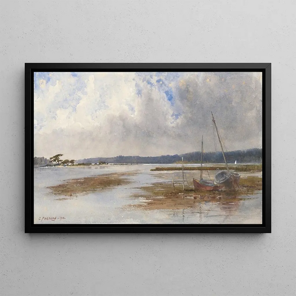 Charles Parsons - River Scene with Stranded Boats.webp