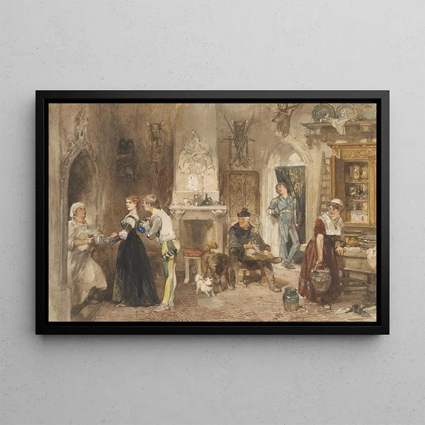 Charles Rochussen - Bedienden van een kasteel in een voorvertrek verenigd.webp