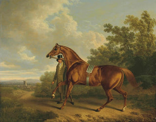 Charles Towne - A Chestnut Hunter And His Groom In A Landscape.webp