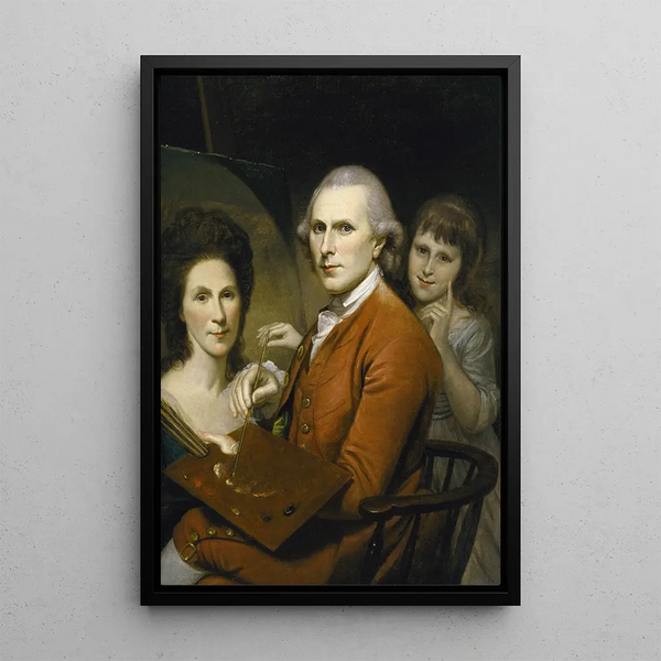 Självporträtt med Angelica och porträtt av Rachel - Charles Willson Peale — inramlat konstverk på väggen