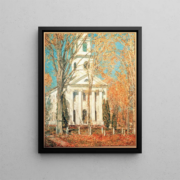kyrka i Old Lyme, Connecticut - Childe Hassam — inramlat konstverk på väggen