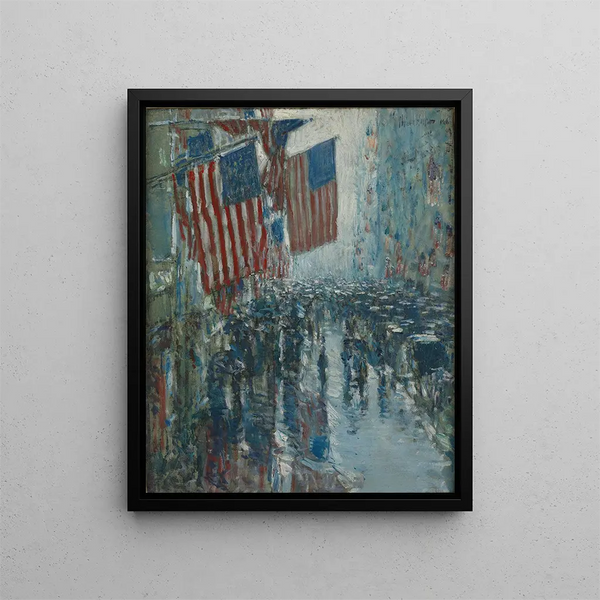 regnig dag på Fifth Avenue - Childe Hassam — inramlat konstverk på väggen