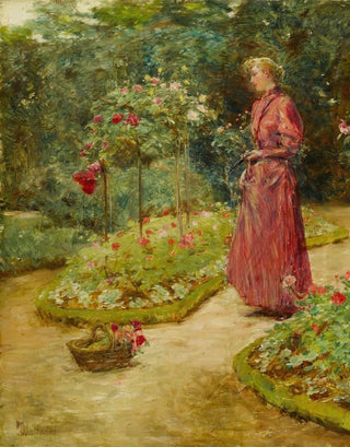 Childe Hassam - Woman Cutting Roses in a Garden.webp