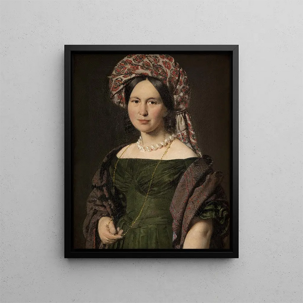 Cathrine Jensen née Lorenzen, konstnärens kvinna med turban - Christian Albrecht Jensen — inramlat konstverk på väggen