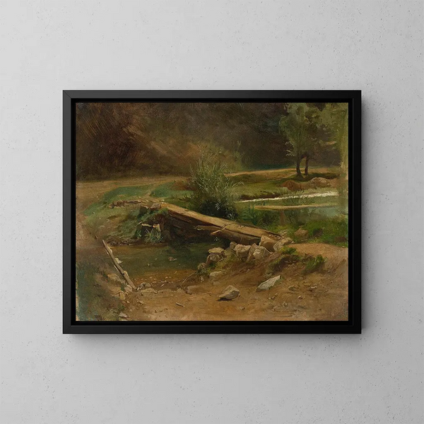 Pont sur un ruisseau - Christian Friedrich Gille — inramlat konstverk på väggen