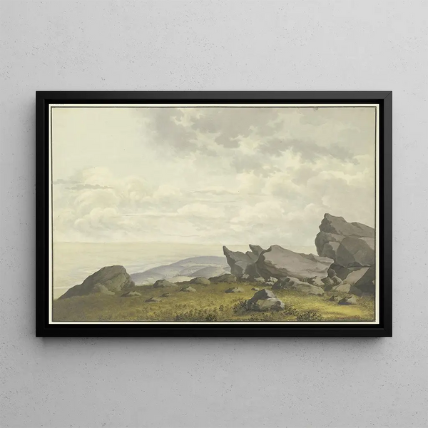 Christian Georg Schtz the Younger - Blick durch Felsen auf dem Feldberg im Taunus nach Reifenberg und in die Mainebene.webp