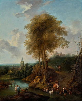 Christian Hilfgott Brand - Landschaft mit drei Bumen und Kirche.webp