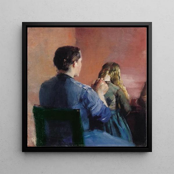 Christian Krohg - A mother plainting her little daughters hair.webp