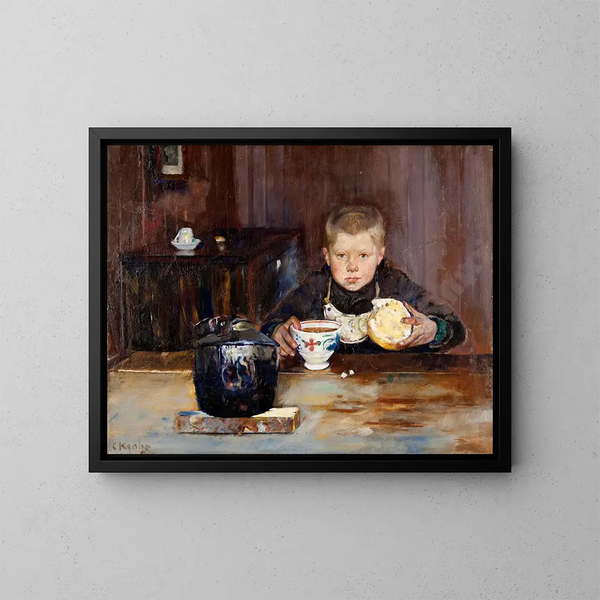 pojke som handlar och dricker kaffe - Christian Krohg — inramlat konstverk på väggen