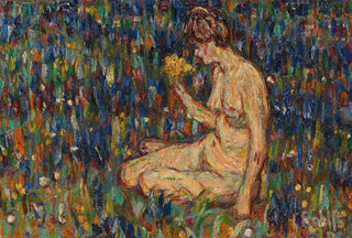 Christian Rohlfs - Frauenakt mit gelbem Blumenstrau Mdchen auf der Wiese.webp