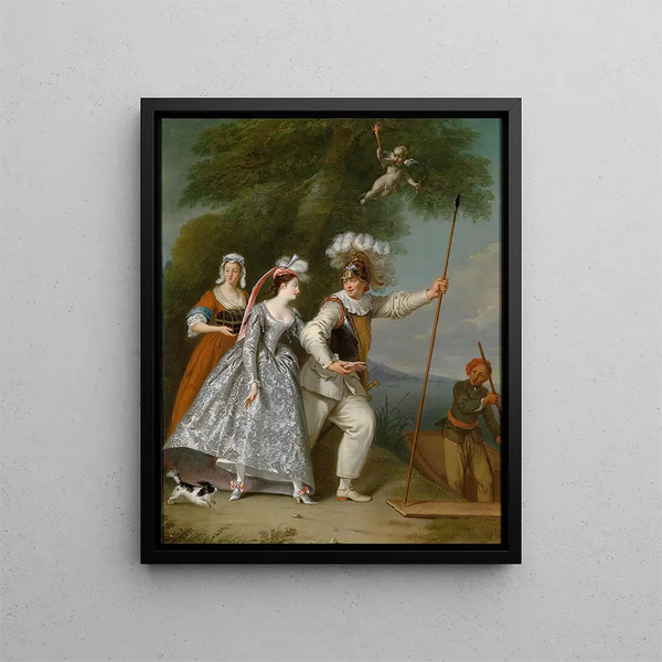 En elegant gentleman i rollen som Pierrot - Christian Wilhelm Ernst Dietrich — inramlat konstverk på väggen