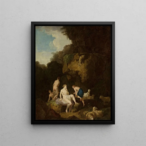 Nymfer i en grotta - Christian Wilhelm Ernst Dietrich — inramlat konstverk på väggen