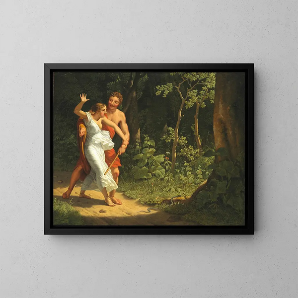 En scen av förförelse i en skog - Christoffer Wilhelm Eckersberg — inramlat konstverk på väggen