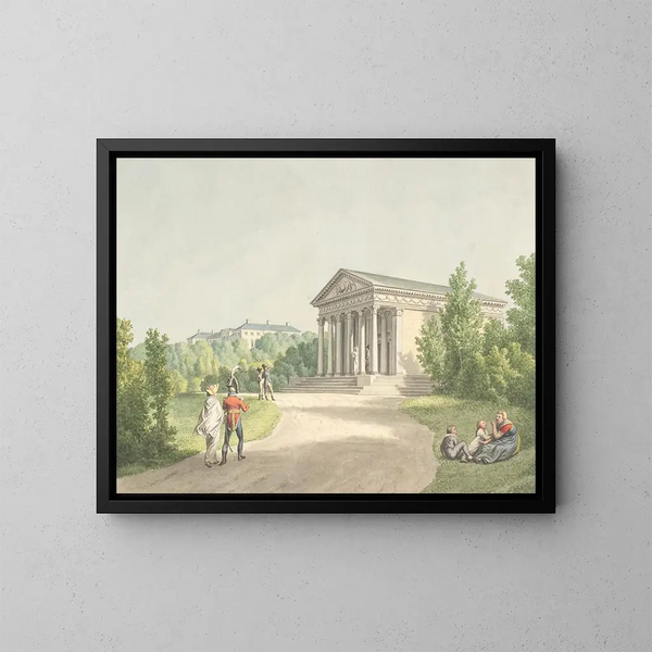Perspektiv av Frederiksberg-trädgården nära slottet och Apollontemplet - Christoffer Wilhelm Eckersberg — inramlat konstverk på väggen