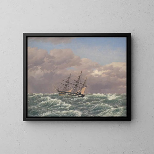 La Corvette Galathea dans une tempête en mer du Nord - Christoffer Wilhelm Eckersberg — inramlat konstverk på väggen