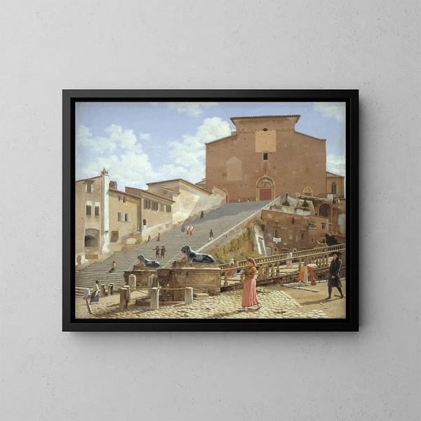 Les marches en marbre menant à l'église de Santa Maria in Aracoeli à Rome - Christoffer Wilhelm Eckersberg — inramlat konstverk på väggen