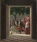 Vy genom en dörr på karaktärer i löpning - Christoffer Wilhelm Eckersberg — vy av konstverket