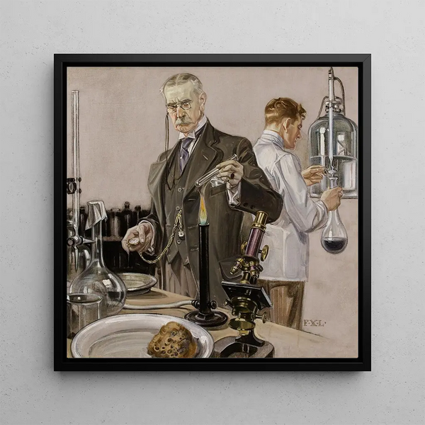 Chronométrage d'une expérience, illustration de publicité Howard Watch - Frank Xavier Leyendecker