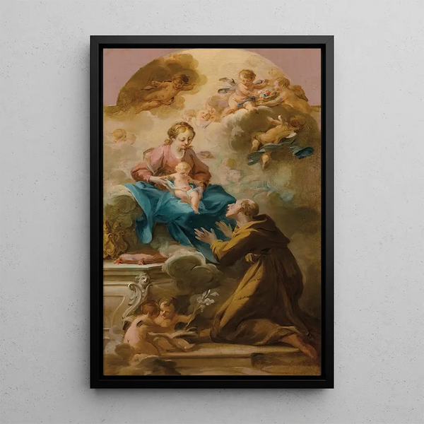 La Vierge et l'Enfant apparaissant à un saint franciscain - Cercle de Michel-François Dandré-Bardon — inramlat konstverk på väggen