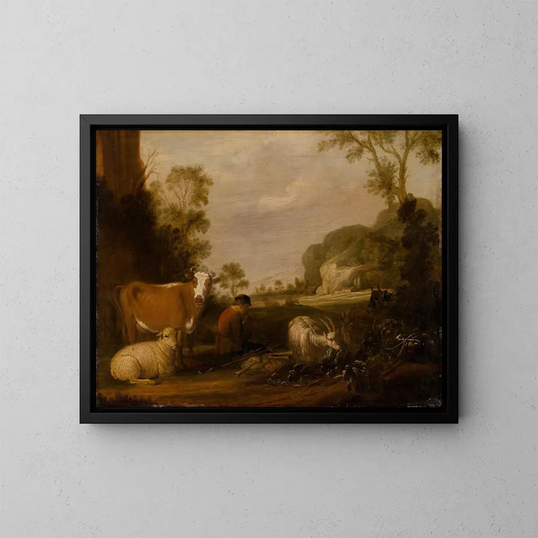Bergère som spelar musik - Claes Cornelisz Moeyaert — inramlat konstverk på väggen