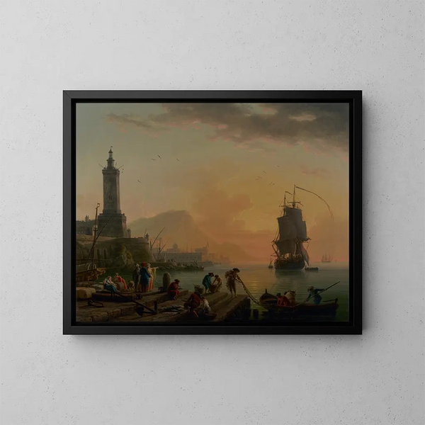 slappnad i en medelhavshamn - Claude-Joseph Vernet — inramlat konstverk på väggen