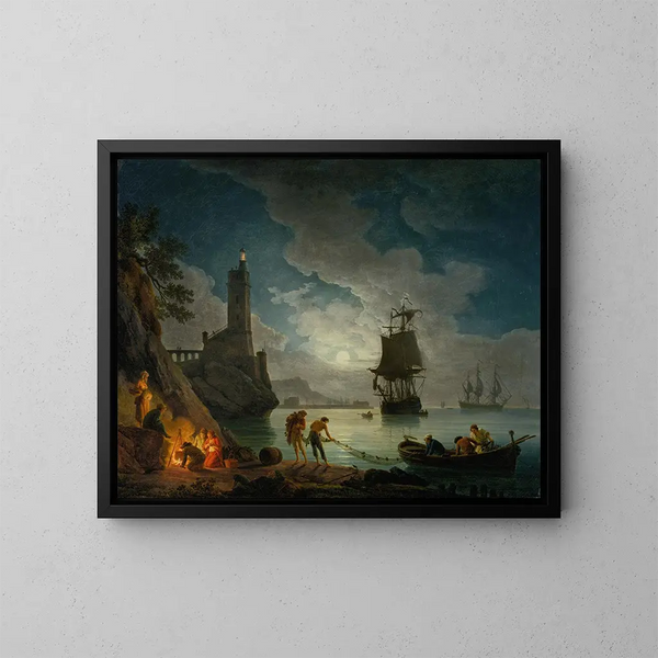 En hamn i månsken - Claude-Joseph Vernet — inramlat konstverk på väggen