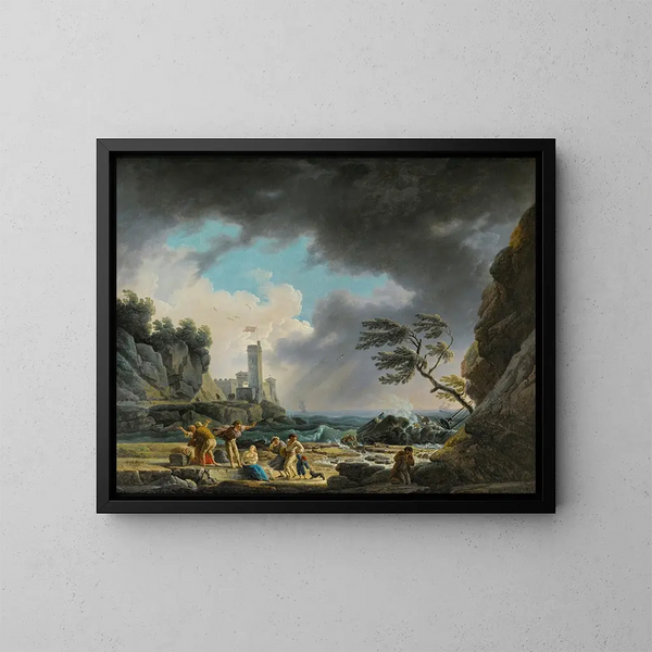 En storm nära en klippig kust - Claude-Joseph Vernet — inramlat konstverk på väggen