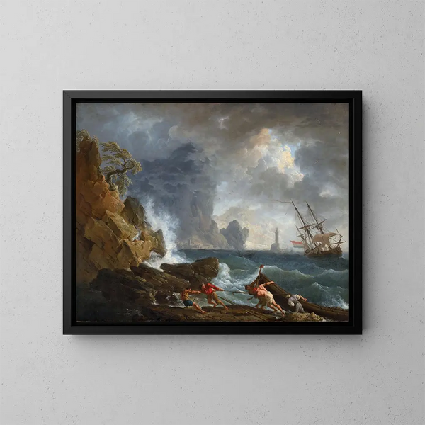 En italiensk hamn vid åskväder - Claude-Joseph Vernet — inramlat konstverk på väggen