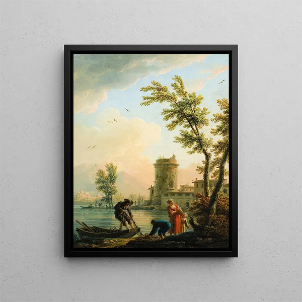 Fiskare vid soluppgången - Claude-Joseph Vernet — inramlat konstverk på väggen