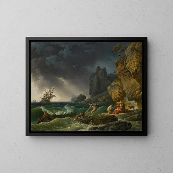 åskvädersscen med skeppsbrutna - Claude-Joseph Vernet — inramlat konstverk på väggen