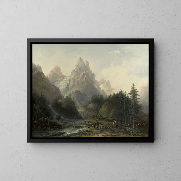Vue du Wellhorn et du Wetterhorn prise de Rosenlaui vers Meiringen dans l'Oberland bernois - Claude-Louis Châtelet — inramlat konstverk på väggen