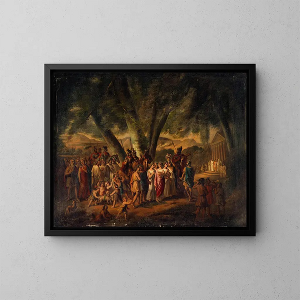 en antik procession som närmar sig ett tempel - Claude Joseph Vernet — inramlat konstverk på väggen