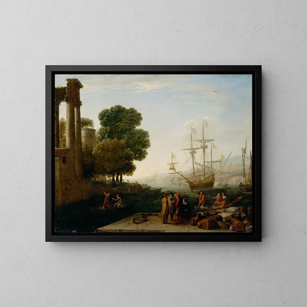 En hamn vid solnedgången - Claude Lorrain — inramlat konstverk på väggen
