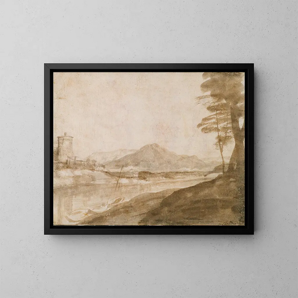 Landskap - Claude Lorrain — inramlat konstverk på väggen