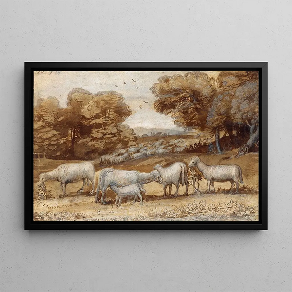Landskapsbild med får - Claude Lorrain — inramlat konstverk på väggen