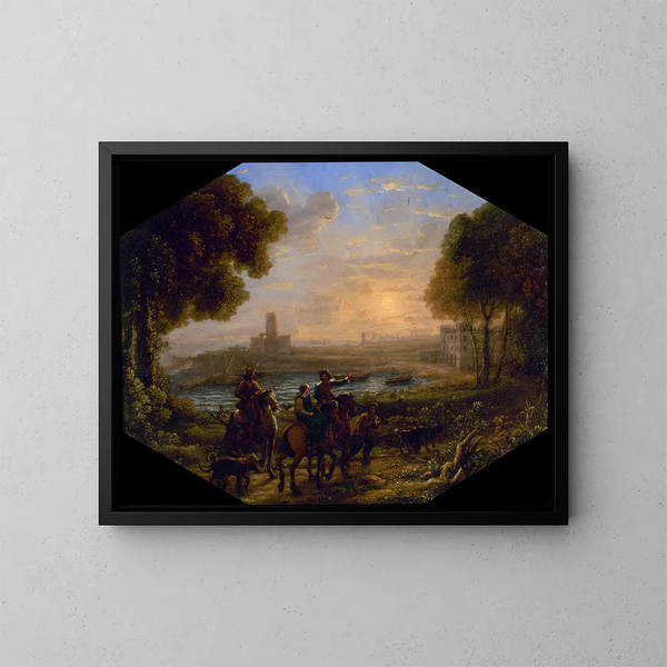 Landskap med hamnen i Santa Marinella - Claude Lorrain — inramlat konstverk på väggen