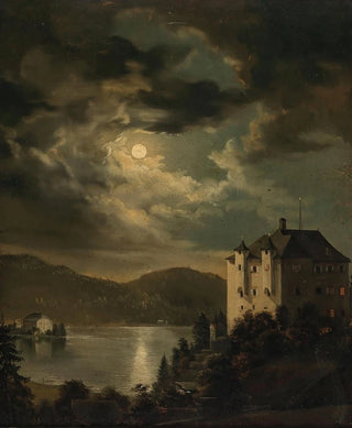 Clementine von Rainer - Wrthersee Mondstimmung ber Schloss Freyenthurn mit Blick auf Loretto.webp
