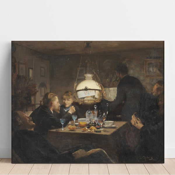 Reproduktion av målningen av företaget i kvällsljus - Laurits Andersen Ring