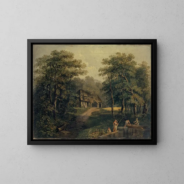 Ferme au bord de l'eau - Conrad Gessner — inramlat konstverk på väggen