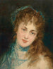 Porträtt av en dam med blå scarf - Conrad Kiesel — vy av konstverket